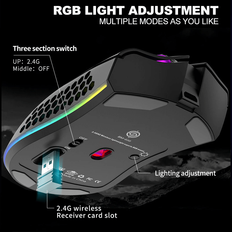Wireless Mouse Gaming Rechargeable Optical Mouse Cordless 7